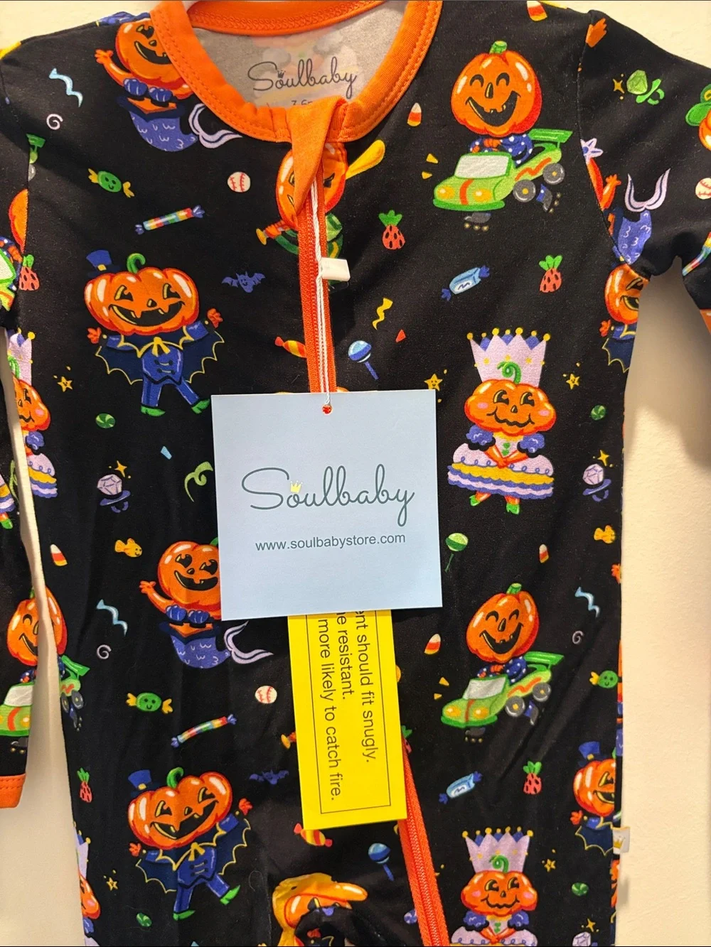 Kids Halloween Pumpkin Bamboo One-Piece Sleeper - Black & Orange